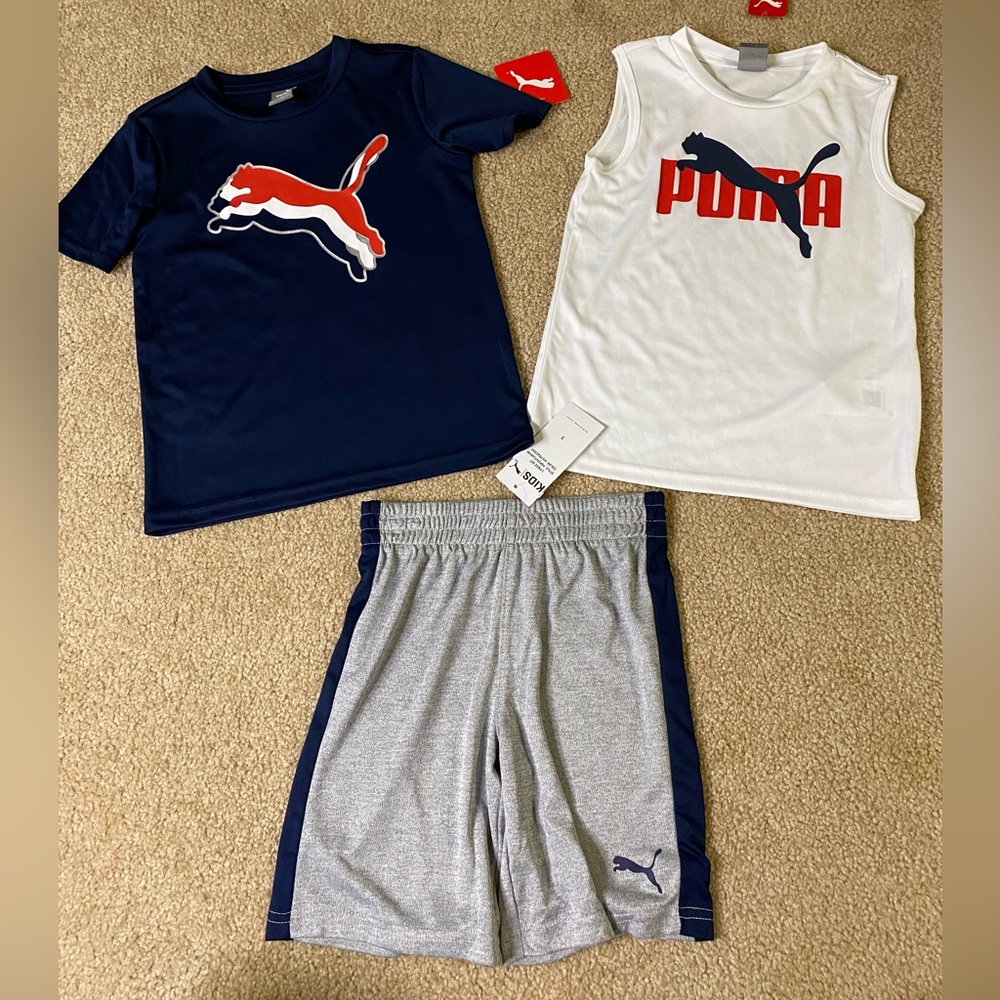 Puma 3 piece matching set outfit boys 4 5  activewear T-shirt shorts athletic